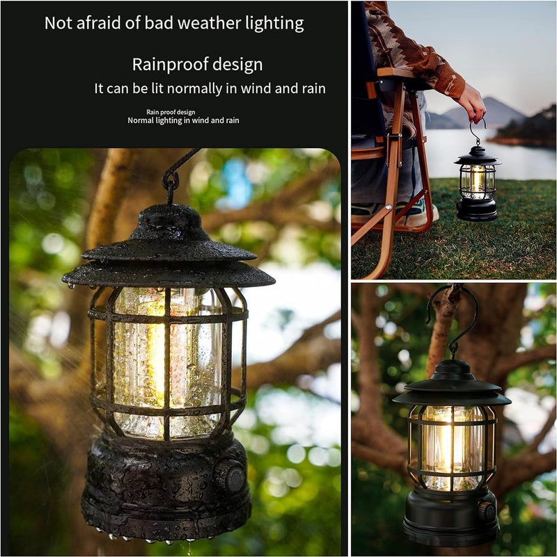 TAPUJI LED Camping Light Retro Style Lighting Battery Typec Rechargeable Dimmable Tent Lamp Outdoor Portable Waterproof Flashlight Lanterns Lightweight for Courtyard Hiking Power Outages Emergency - Image 3