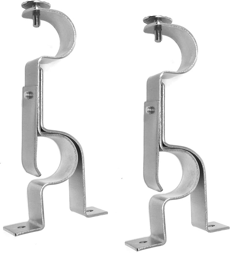 TEJATAN Double Curtain Rod Brackets - Silver - Image 1