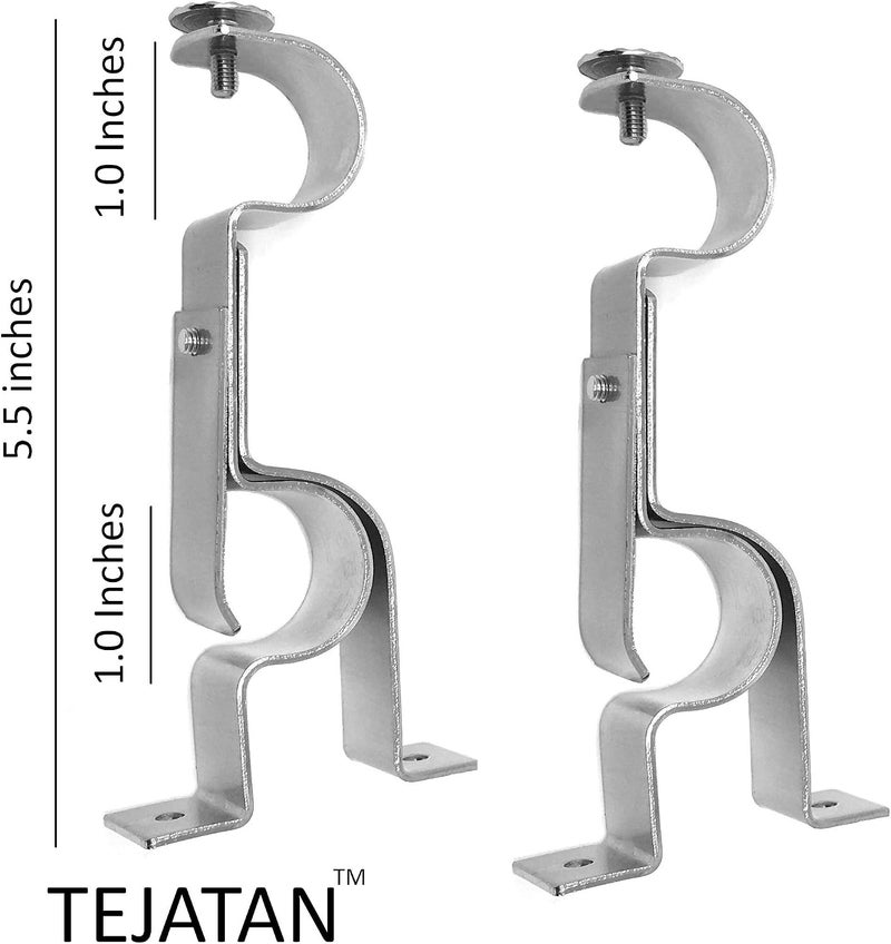 TEJATAN Double Curtain Rod Brackets - Silver - Image 3