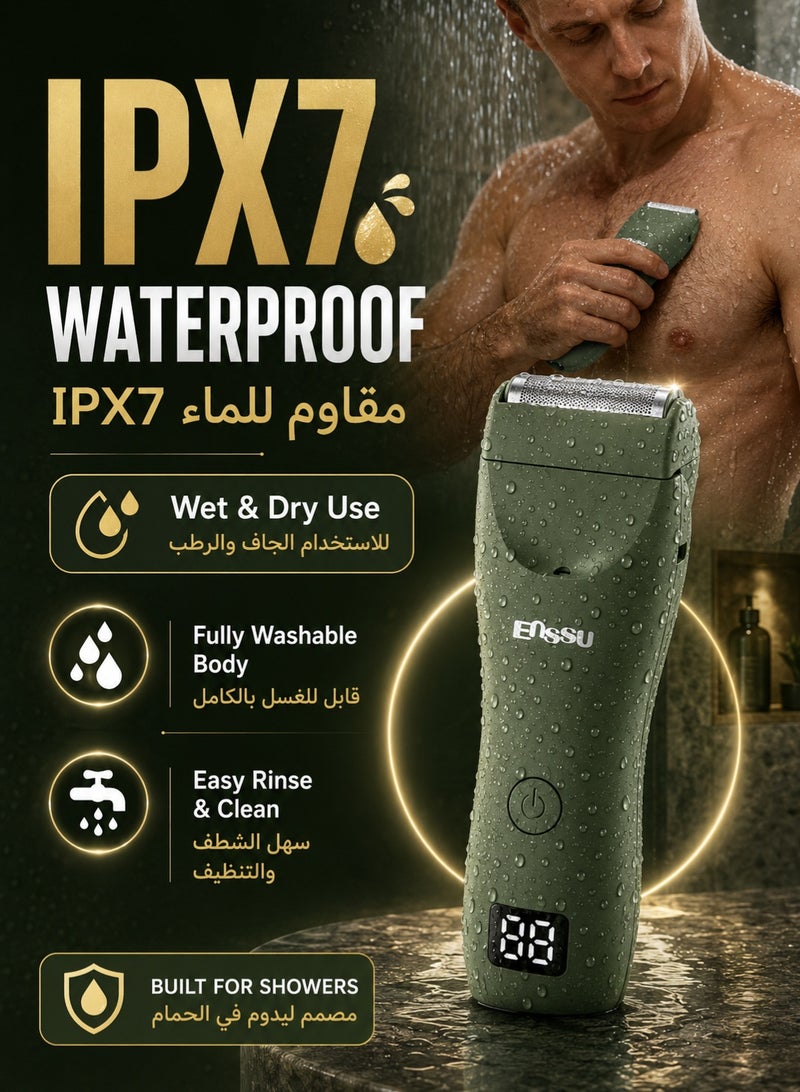 ENSSU Manscape Trimmer for Men, 2 in 1 Electric Hair Trimmer for Men - Trimmer with Ceramic Blade & Foil Shaver, No-Nick Shaving, IPX7 Waterproof Body Groomer for Bikini/Pubic/Groin - Image 5