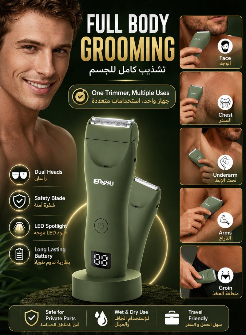 ENSSU Manscape Trimmer for Men, 2 in 1 Electric Hair Trimmer for Men - Trimmer with Ceramic Blade & Foil Shaver, No-Nick Shaving, IPX7 Waterproof Body Groomer for Bikini/Pubic/Groin - Image 4