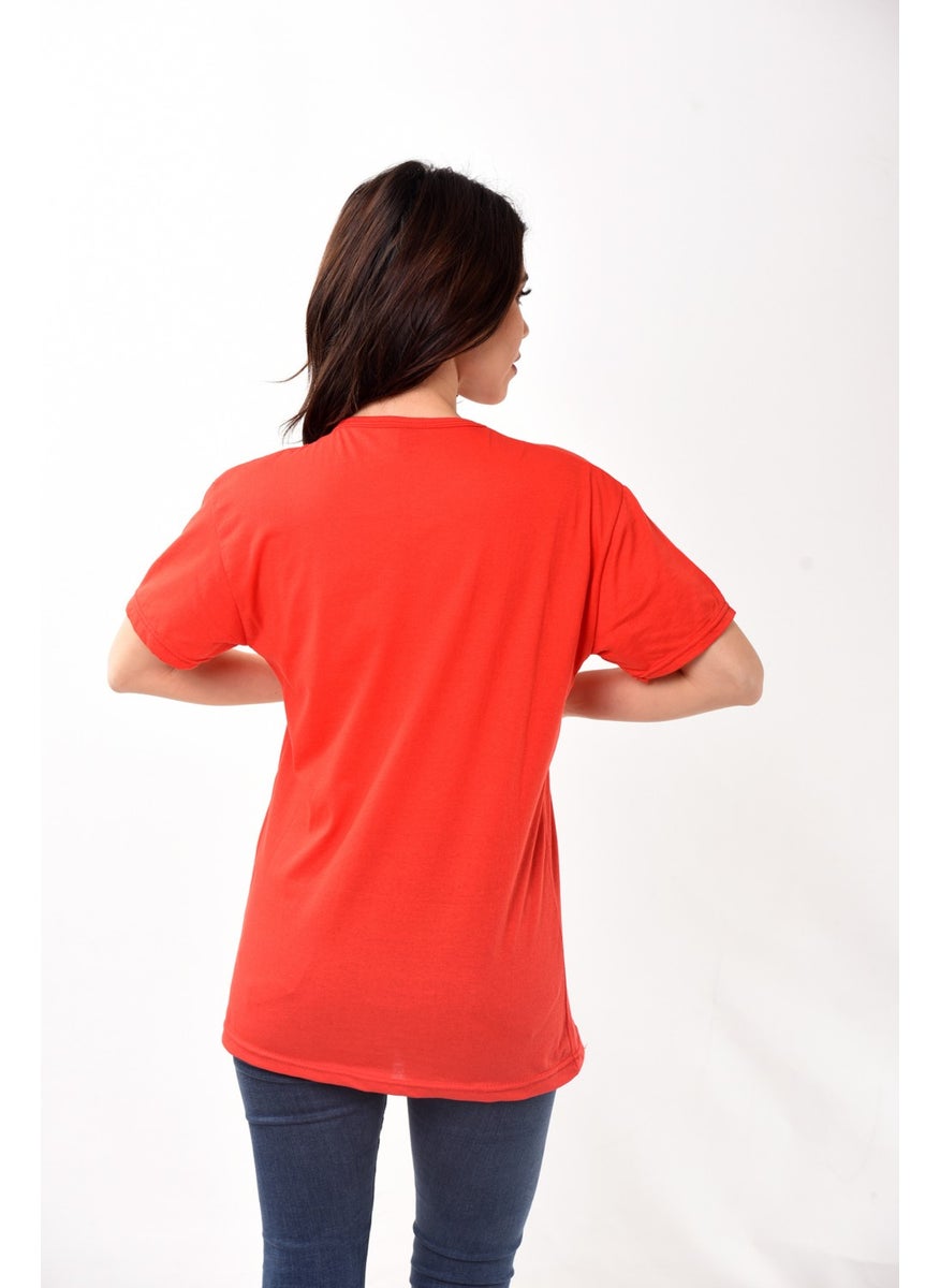 Belifanti Collection Women's Basic Crew Neck Short Sleeve T-Shirt Red  - Image 2