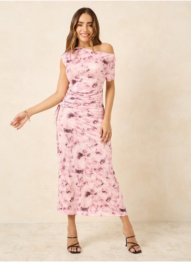 Styli Tie and Dye Print Ruched Bodycon Maxi Dress  - Image 2