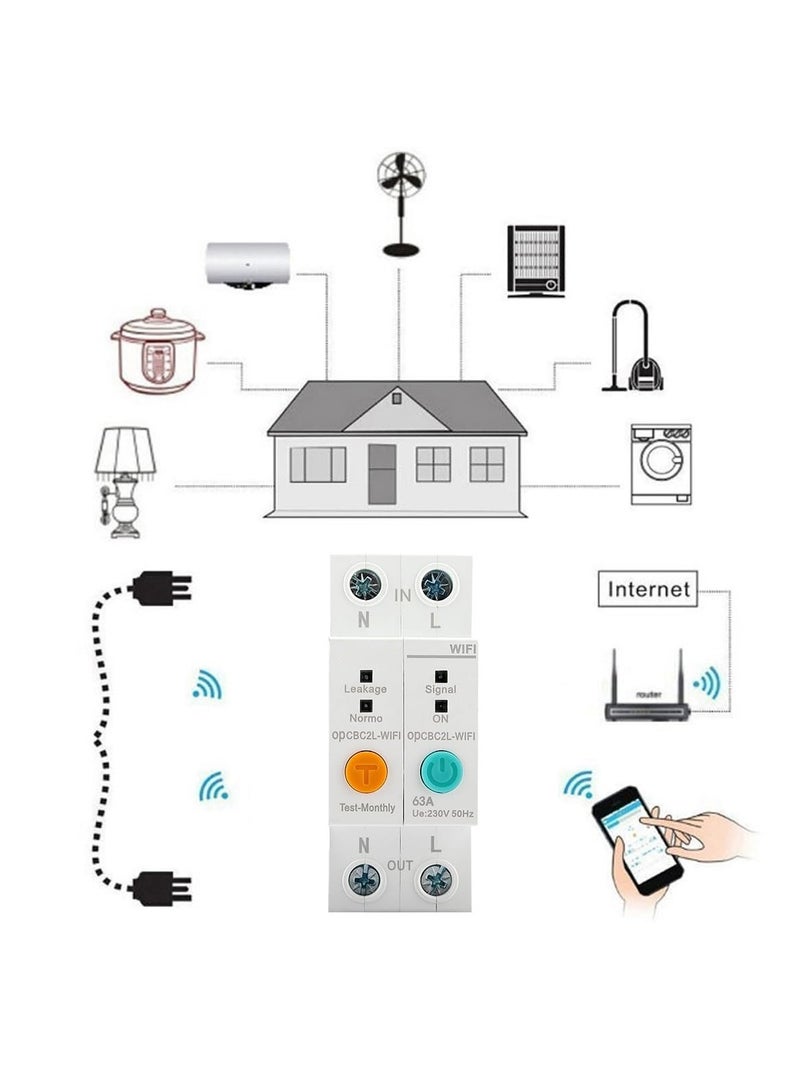 Ewelink APP 2P 63A Din Rail WiFi Energy Meter Intelligent Power Consumption kWh Circuit Breaker Switch - Image 5