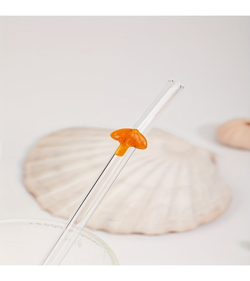 Summer Beach Themed Bent Glass Straw Reusable With Cleaning Brush Swim Goggles Palm Tree Surfboard Design For Bubble Tea Milk Foam Tea Cafes Beach Wedding Parties - Image 5