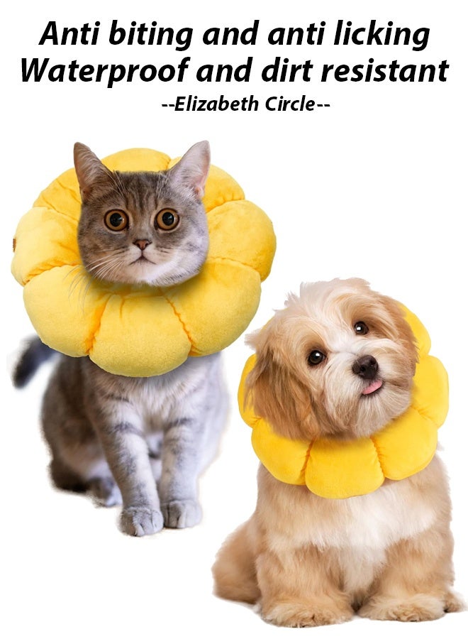 Generic Cat Small Dog Recovery Collar, Cute Sunflower Neck Cone After Surgery, Adjustable Pet Collar, Wound Healing Protective Cone Surgery Recovery Elizabethan Collars for Small Pets M size (17-27cm)  - Image 1