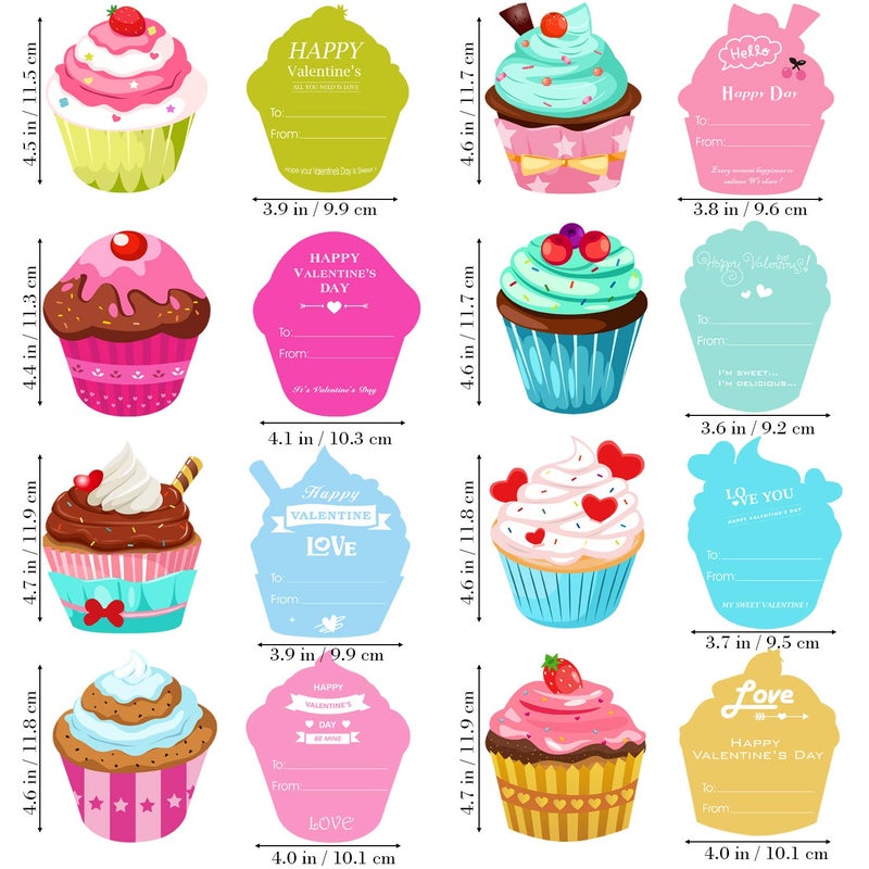 WEBSUN Valentines Day Cards for Kids 32 Pack with Cute Bookmarks, Temporary Tattoos & Pink Envelopes - Perfect Cupcake Valentines Day Cards for School Classroom Exchange Gifts - Image 2