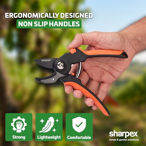 Sharpex Heavy Duty 8 Inch Garden Bypass Pruning Shears | SK5 Carbon Steel With Teflon Coating Blade | Tree Trimmers Secateurs, Plant Cutter For Home Gardening Scissors, Plant Branch Cutter For Tree - Image 3