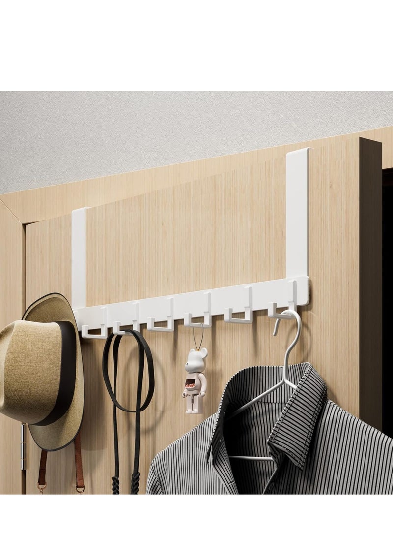 Rightsure Door Hanger, Over The Door Hook, Moving 7-Hooks Over Door Coat Rack for Hanging, Aluminum Heavy Duty Door Organizer for Towels, Clothes, Hats, Bag, Behind Back of Door Bathroom ,White,A  - Image 1