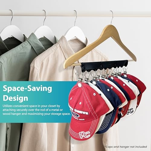 Perfect Curve Baseball Cap Hanger - Store 20 Caps with Button Clip Design, Silicone & Metal, Black, 2-Pack - Image 4