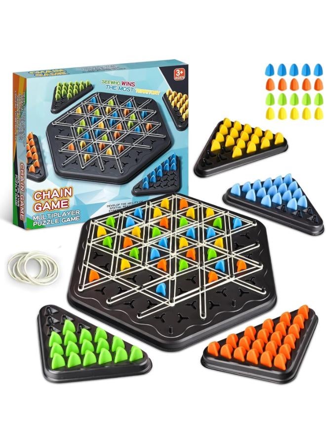 Chain Triangle Game, Chain Triangle Chess Game,Triggle Rubber Band Game,2 to 4 Players for Family,Party (Black) - Image 1