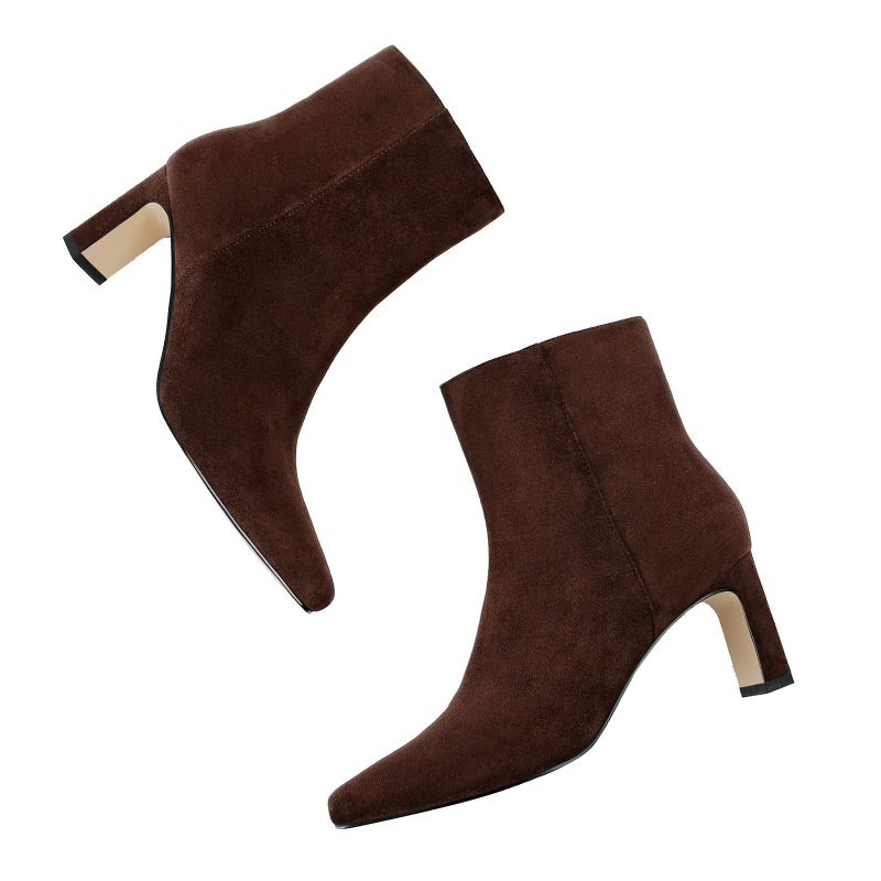 MICIFA Women's Ankle Boots Chunky Low Heel Suede Brown Booties with Side Zipper Square Toe Fall Winter Dress Heeled Short Boots Suede Brown - Image 5