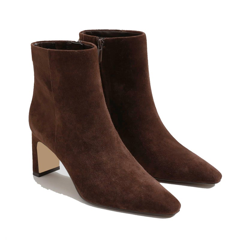 MICIFA Women's Ankle Boots Chunky Low Heel Suede Brown Booties with Side Zipper Square Toe Fall Winter Dress Heeled Short Boots Suede Brown - Image 1