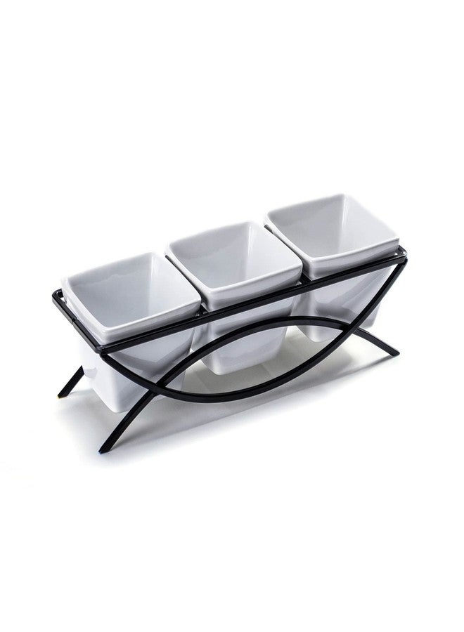 UNICASA Square Ramekin Bowls 10 oz, Condiment Serving Tray with Metal Rack Stand - Chips and Dips Snack Tray for Party - White Side Dish for Appetizer, Fruit, Nuts, Ice Cream, Candy - Image 1