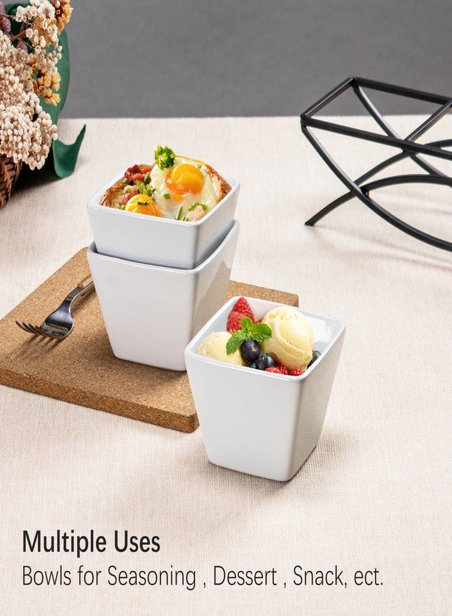 UNICASA Square Ramekin Bowls 10 oz, Condiment Serving Tray with Metal Rack Stand - Chips and Dips Snack Tray for Party - White Side Dish for Appetizer, Fruit, Nuts, Ice Cream, Candy - Image 5