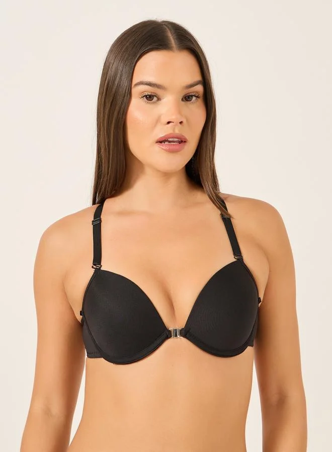 Take Two Take Two Solid Butterfly Lace Detail Padded Wired Bra and Bikini Briefs Set
