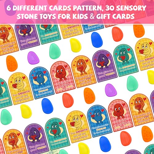 Gocozer 30Pack Valentines Day Gifts Cards for Kids School with Fidget Toys Sensory Stone Fidget Soft Worry Stone Sensory Valentines Toys with Autism Class Kids Valentines Cards Exchange Gift - Image 5