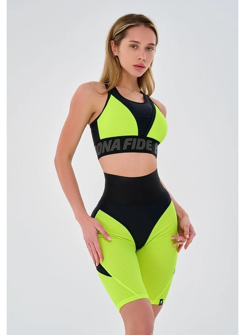 Bona Fide Bona Cycling Extra Push-up Corsage Neon Yellow Bona Fide Premium Quality High Waist Biker Shorts for Women with Push Up - Womens Lifting Shorts for Gym, Workout for Women | Best Price UAE