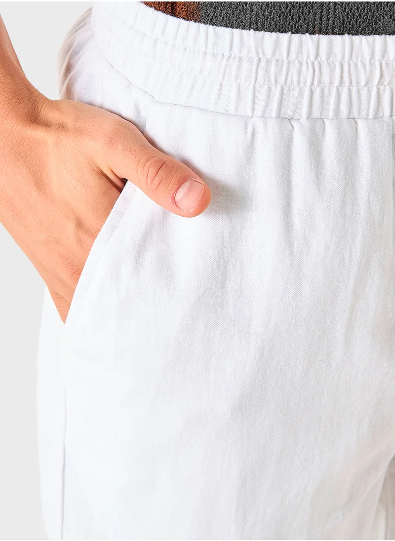 ايكونيك Iconic Solid Linen Blend Shorts with Pockets