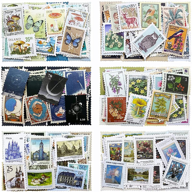 SIBLYMONA 276Pcs Vintage Postage Stamp Stickers for Scrapbooking, Junk Journal & Bullet Journal, Vintage Deco Stickers for Crafting and Mailing - Image 1
