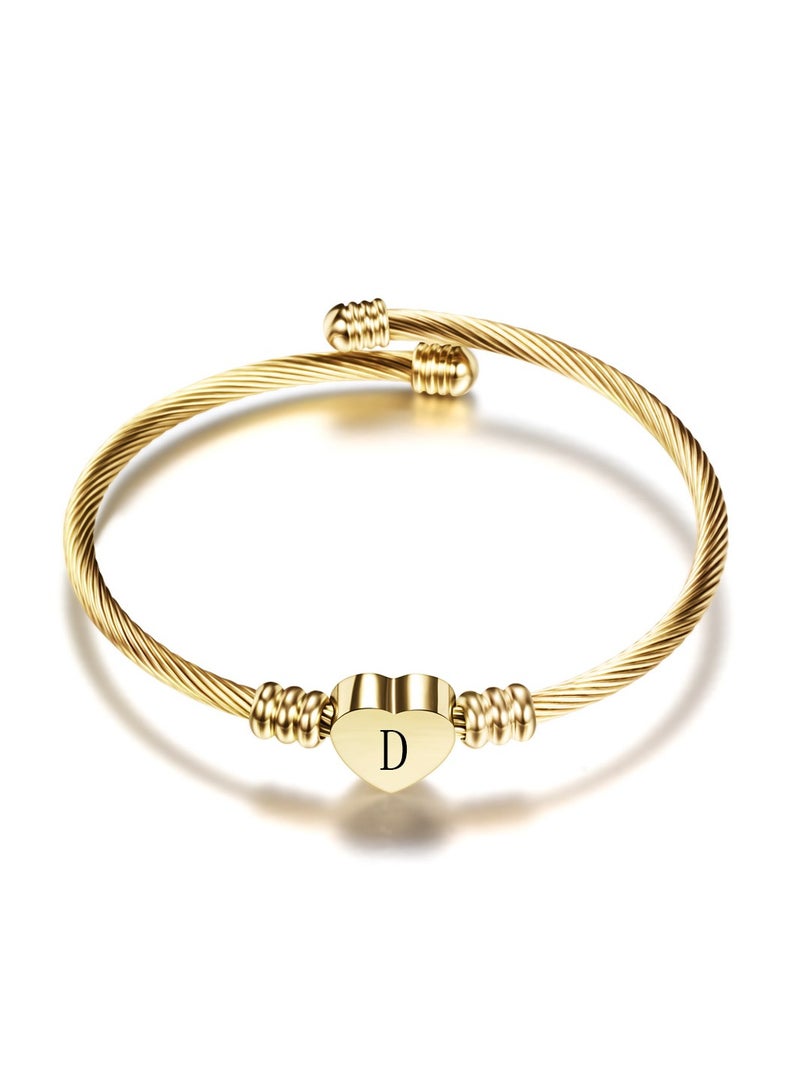 Stylish Stainless Steel Cable Bangle Bracelet Wire Braided Bracelet Love Heart Bangle for Women Jewelry 