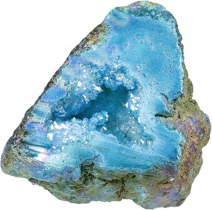 NATURAL RAINBOW TITANIUM COATED QUARTZ GEODE QUARTZ CRYSTAL CLUSTER SPECIMEN FOR HOME OFFICE DECORATION REIKI HEALING MEDITATION, 100-200G(0.2-0.4LB), BLUE