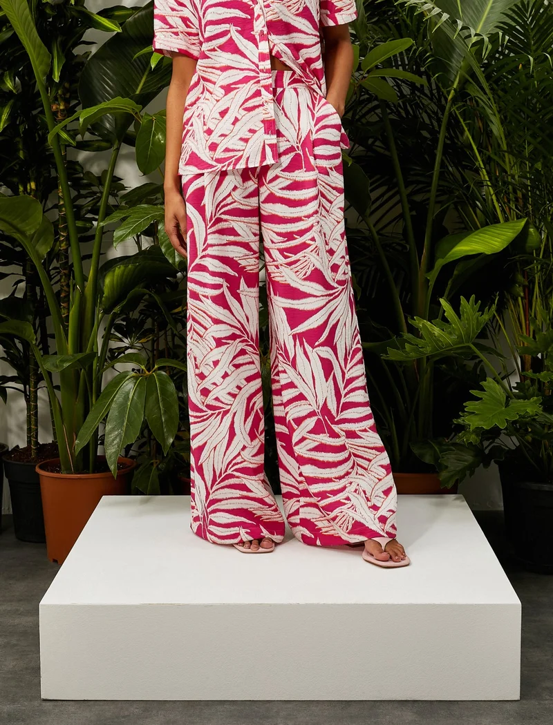 KOTON Tropical Printed Palazzo Trousers with Pockets