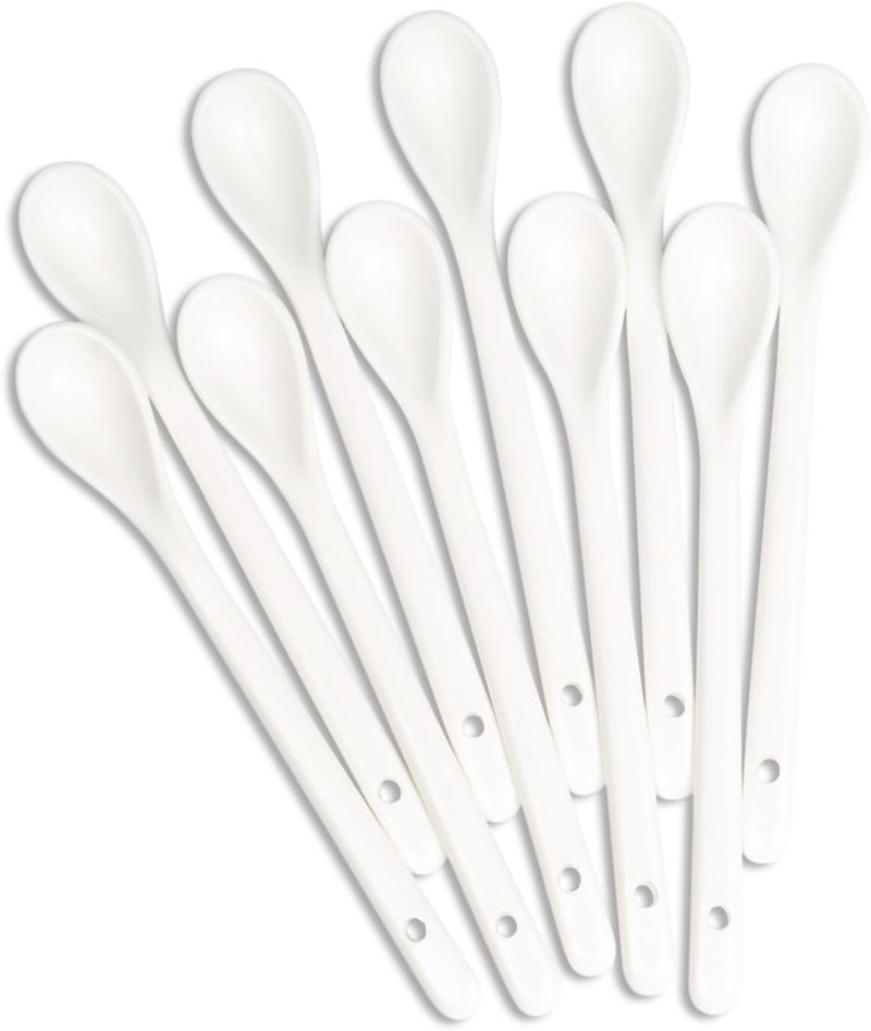 Voeveca White Long Handle Porcelain Spoons Coffee, Tea, Yogurt and Ice-cream, Cutlery Fitting Ceramic Spoons 6.7 Inch Set of 10 (10, 6.7 inch) - Image 1