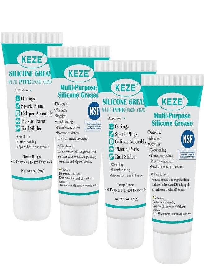 KEZE Silicone Grease Tube PTFE Synthetic Lubricant Sliding Door Grease Automotive Lubrication RV Toilet Seal Lubricant for Plumbing Faucet O Rings Plastic Parts Rubber Seal 1 oz 4-Tube - Image 1