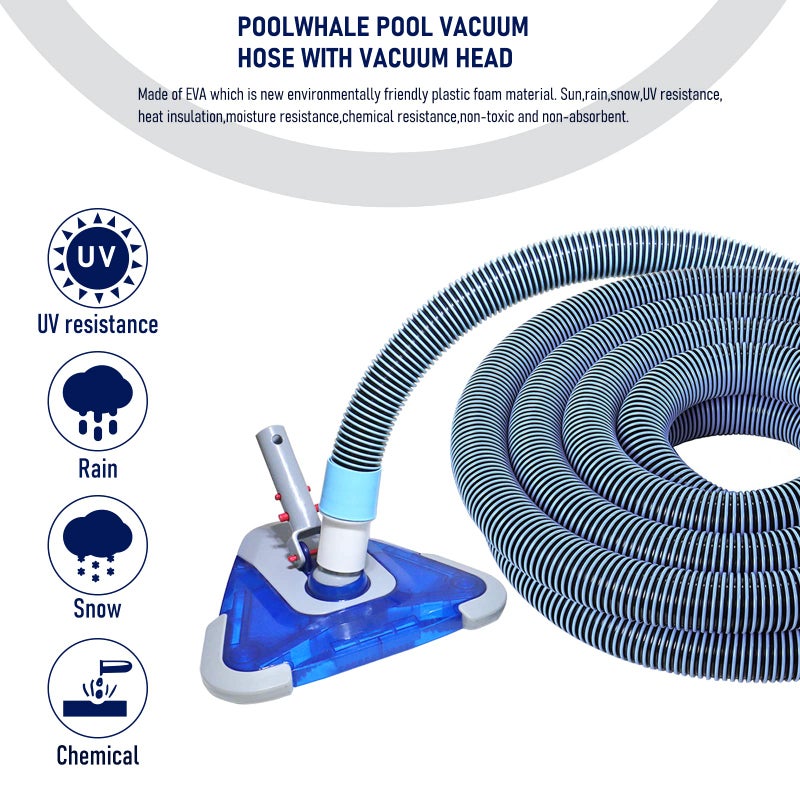 POOLWHALE Professional 1-1/2-Inch x 24-Feet Swimming Pool Vacuum Hoses with Swivel Cuff and Triangular Weighted Flex Vacuum Head, Perfect for Above Ground and Small Inground Pools - Image 3