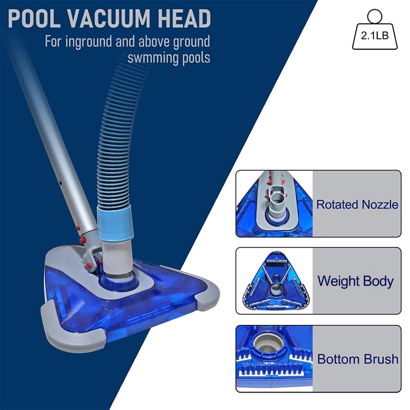POOLWHALE Professional 1-1/2-Inch x 24-Feet Swimming Pool Vacuum Hoses with Swivel Cuff and Triangular Weighted Flex Vacuum Head, Perfect for Above Ground and Small Inground Pools - Image 5