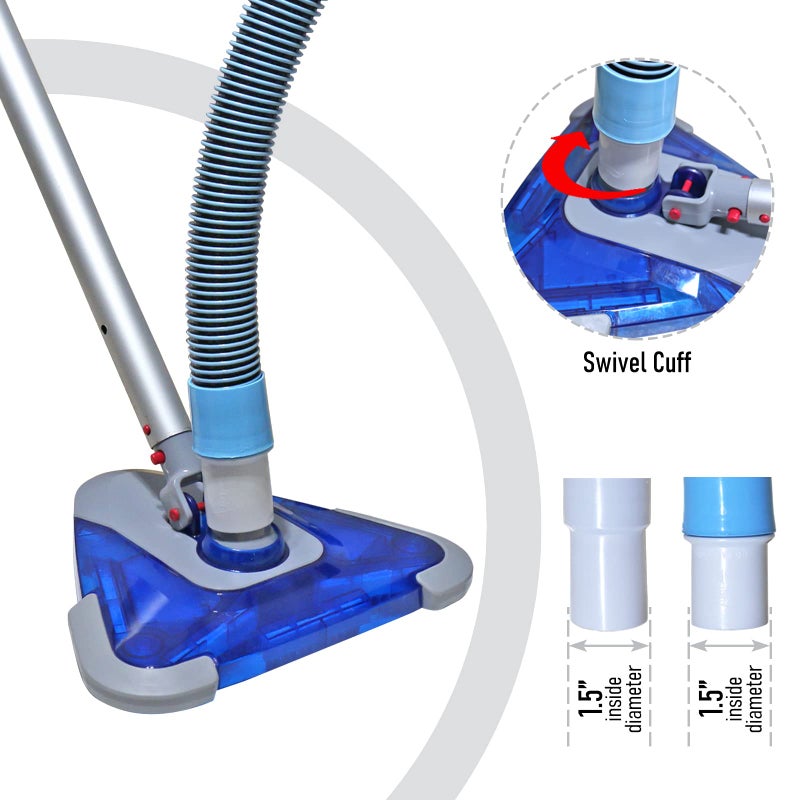 POOLWHALE Professional 1-1/2-Inch x 24-Feet Swimming Pool Vacuum Hoses with Swivel Cuff and Triangular Weighted Flex Vacuum Head, Perfect for Above Ground and Small Inground Pools - Image 4