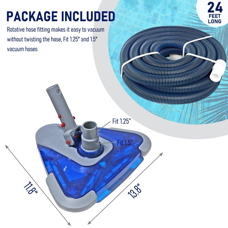 POOLWHALE Professional 1-1/2-Inch x 24-Feet Swimming Pool Vacuum Hoses with Swivel Cuff and Triangular Weighted Flex Vacuum Head, Perfect for Above Ground and Small Inground Pools - Image 2