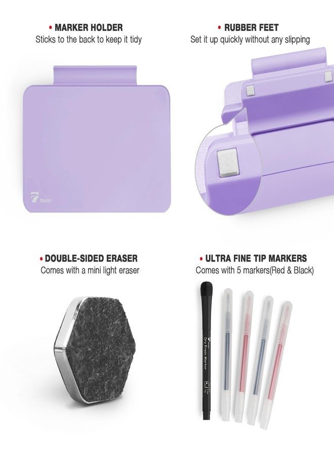 TOWON Small Glass Dry Erase Board, Desk White Board with Standing, Mini Whiteboard Easel Pad Set, Stenography Artifact for Office, Home and School Supplies, 8 x 6 Inches, Purple - Image 2