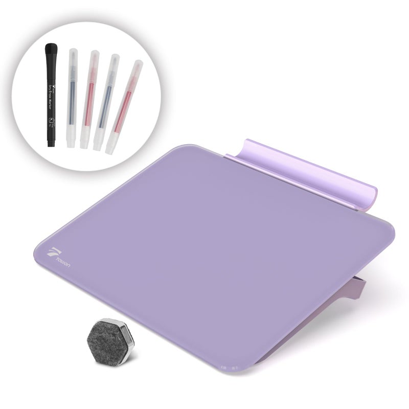 TOWON Small Glass Dry Erase Board, Desk White Board with Standing, Mini Whiteboard Easel Pad Set, Stenography Artifact for Office, Home and School Supplies, 8 x 6 Inches, Purple - Image 1