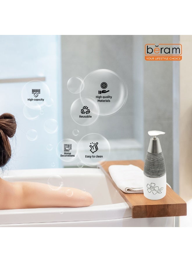 بيرام مجموعة أكسسوارات حمام سيراميك بتصميم زهور أبيض وأسود من برام 4 قطع تصميم مزخرف أنيق مع موزع صابون holder فرشاة الأسنان وكأس وصحن صابون (مجموعة من 4 قطع) - Image 2