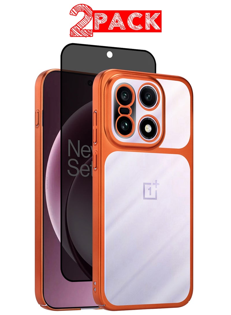 CATANES Electroplated PC Case for OnePlus 15 - Raised Camera Guard and Shock-Absorbing Edges with Privacy Screen Protector - Clear - Side Orange - Image 1