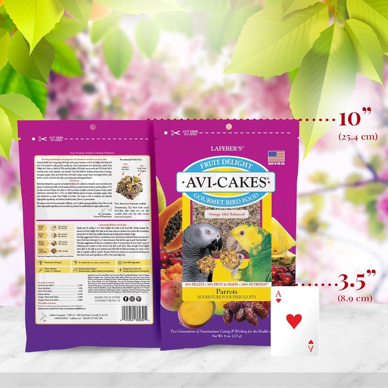 ليفبير طعام الطيور LAFEBER’S Fruit Delight Avi-Cakes، مصنوع من مكونات غير معدلة وراثيًا ومن الدرجة الصالحة للاستهلاك البشري، للببغاوات (عبوة واحدة بوزن 8 أونصات) - Image 3
