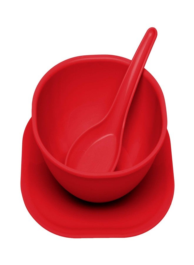 Gluman Round Shape 18 Pcs Soup Bowl Set 6 Bowl and 6 Spoon,6 Dish Microwave Safe for Home and Office Use (Red) - Image 3