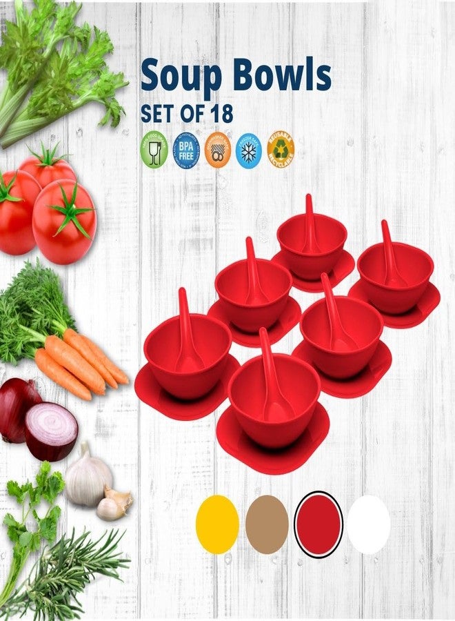Gluman Round Shape 18 Pcs Soup Bowl Set 6 Bowl and 6 Spoon,6 Dish Microwave Safe for Home and Office Use (Red) - Image 5