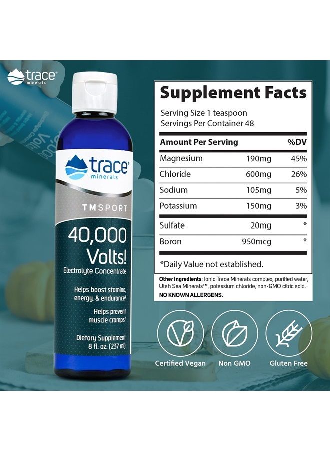 Trace Minerals 40,000 Volts Liquid Electrolyte Concentrace Drops | Support Hydration | Leg and Muscle Cramp Support | Ionic Trace Minerals, Magnesium, Potassium | 48 Serving Bottle (Pack of 1) - Image 4