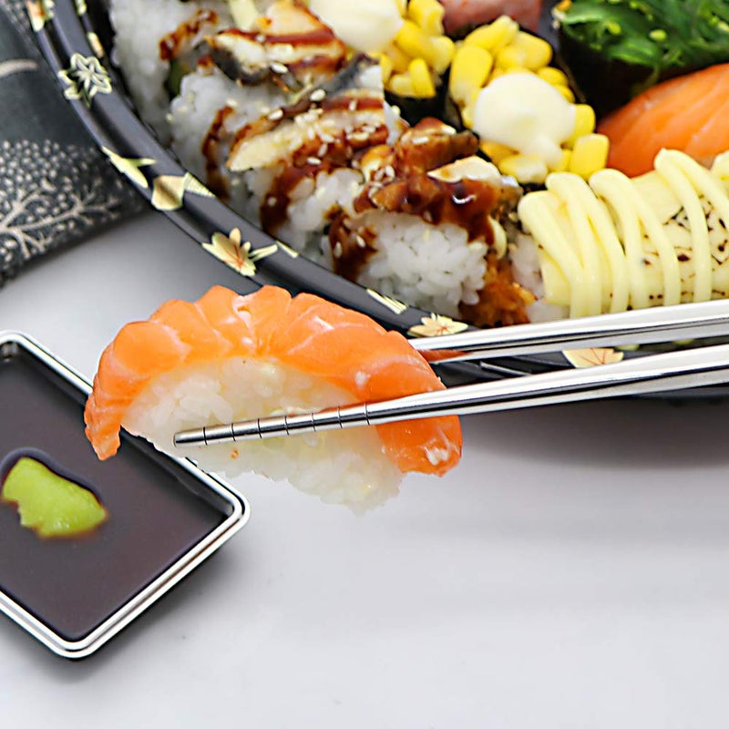 MUYOS Stainless Steel Chopsticks 5 Pairs Reusable Multicolor Lightweight 304 Metal Chopsticks Square Lightweight NonSlip Chop Sticks Dishwasher Safe Gift SetSilver Hollow - Image 2