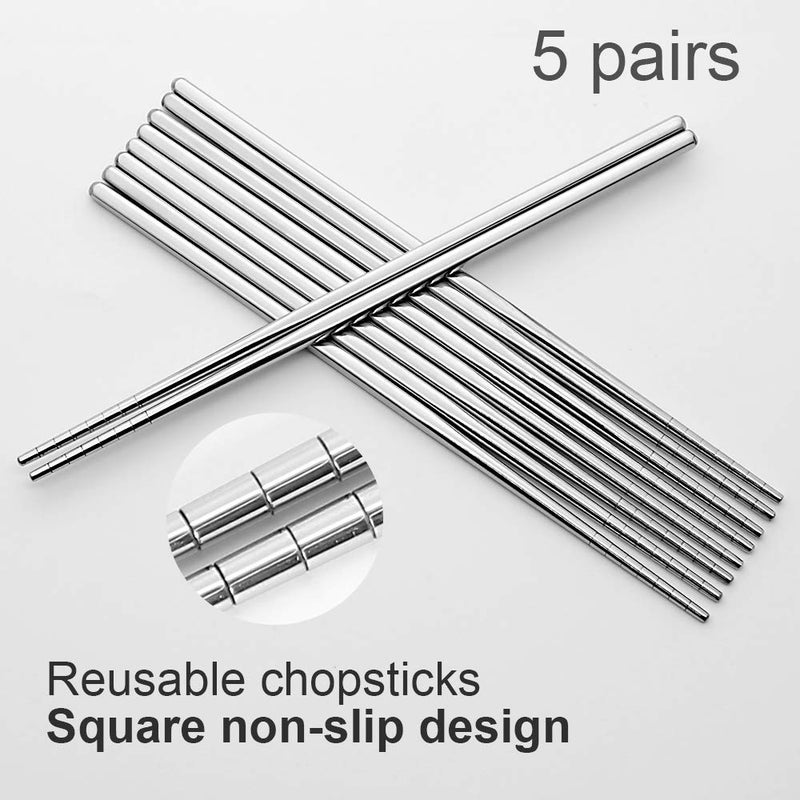 MUYOS Stainless Steel Chopsticks 5 Pairs Reusable Multicolor Lightweight 304 Metal Chopsticks Square Lightweight NonSlip Chop Sticks Dishwasher Safe Gift SetSilver Hollow - Image 5