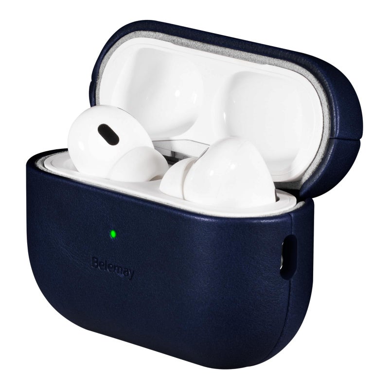 Belemay حافظة بيلماي مصنوعة يدويًا من جلد نباتي كامل الحبة لسماعات AirPods Pro الجيل الثالث (2025)، تأثير ثنائي اللون أنيق، باتينا طبيعية، متوافقة مع MagSafe، متوافقة مع AirPods Pro 3، أزرق داكن - Image 1