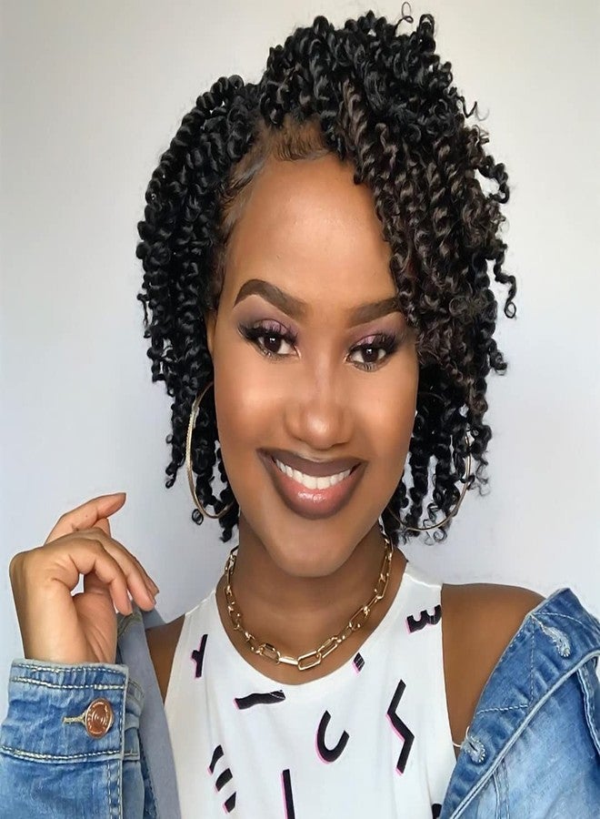 بوهوبابي شعر كروشيه BOHOBABE مسبق التضفير بتصميم Passion Twist، طوله 8 بوصات، أسود اللون، مع حلقات مسبقة، 8 عبوات (1B) - Image 1