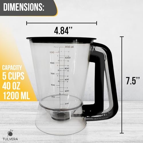 Tulvera Pancake Batter Dispenser | 5-Cup Mix Pourer for Pancakes, Waffles, Crepes, Muffins, Cupcakes | Squeeze Handle, Portion Control Pitcher, Durable Drip-Free Design | Baking Accessories (Original Black) - Image 4