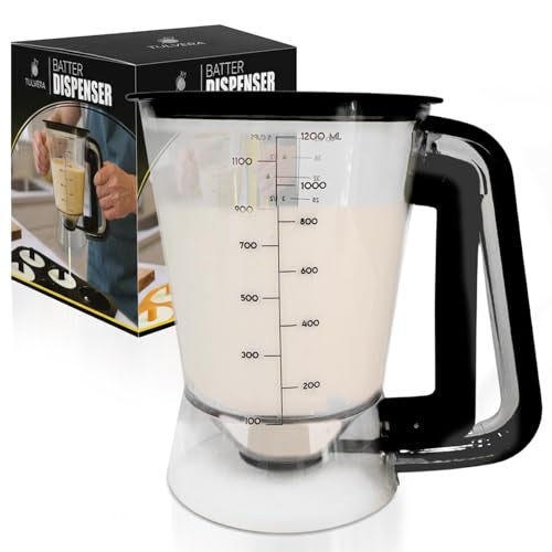 Tulvera Pancake Batter Dispenser | 5-Cup Mix Pourer for Pancakes, Waffles, Crepes, Muffins, Cupcakes | Squeeze Handle, Portion Control Pitcher, Durable Drip-Free Design | Baking Accessories (Original Black) - Image 1