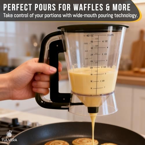 Tulvera Pancake Batter Dispenser | 5-Cup Mix Pourer for Pancakes, Waffles, Crepes, Muffins, Cupcakes | Squeeze Handle, Portion Control Pitcher, Durable Drip-Free Design | Baking Accessories (Original Black) - Image 5