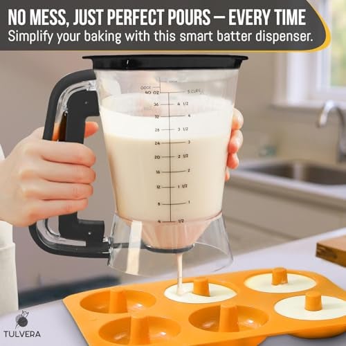 Tulvera Pancake Batter Dispenser | 5-Cup Mix Pourer for Pancakes, Waffles, Crepes, Muffins, Cupcakes | Squeeze Handle, Portion Control Pitcher, Durable Drip-Free Design | Baking Accessories (Original Black) - Image 3