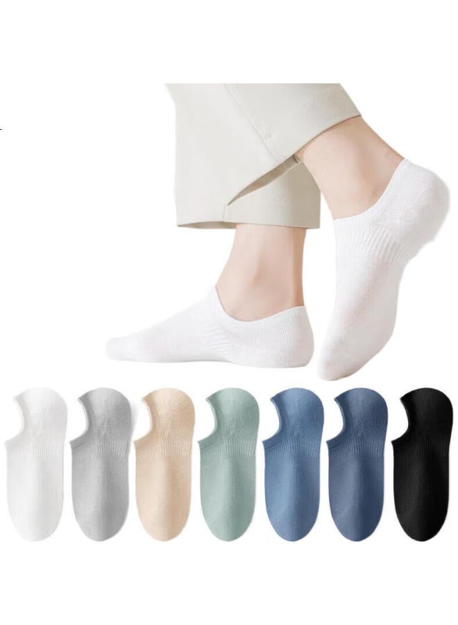 Modal 7 Pairs Men'S Boat Socks Mesh Cotton Socks Summer Thin 7A Antibacterial Odor-Resistant Invisible Socks Silicone Non-Slip Heel - Image 1